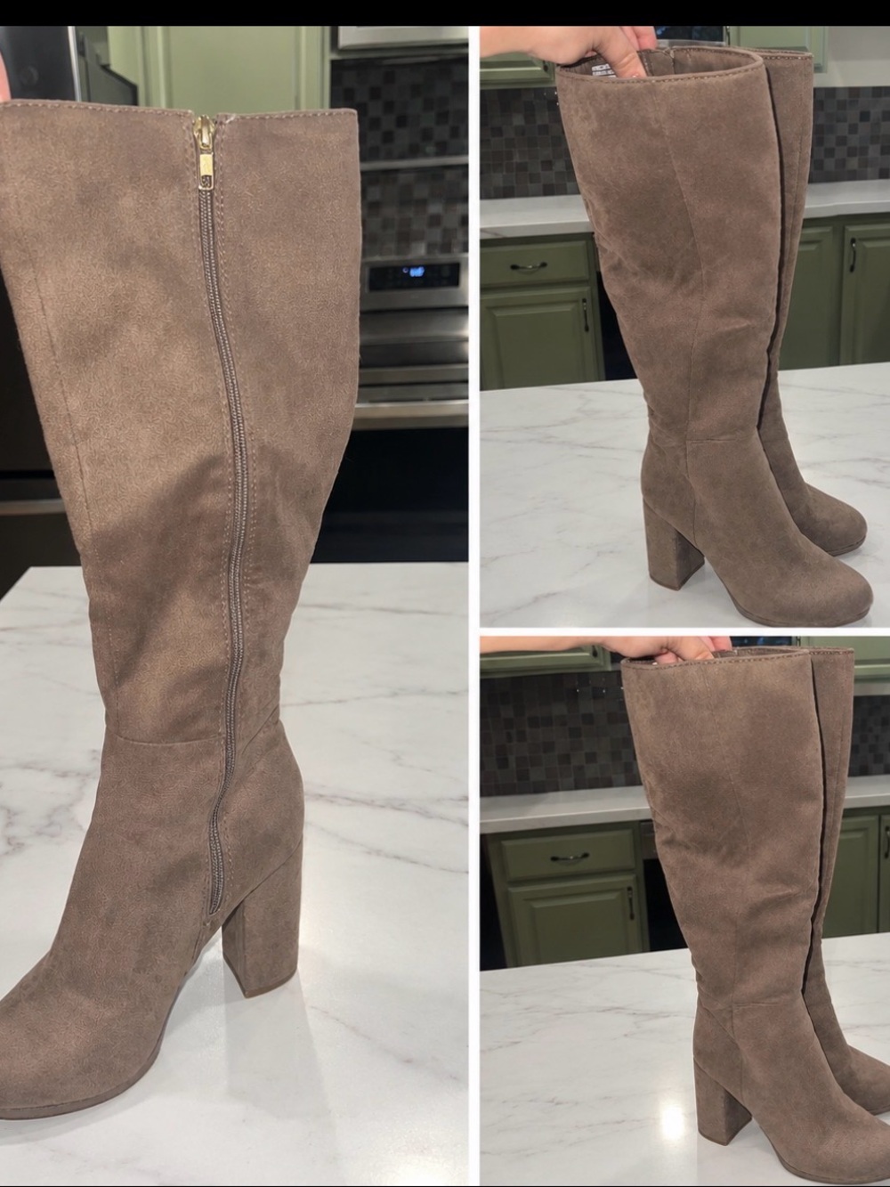 Women’s Taupe Suede Knee-High Block Heel Boots